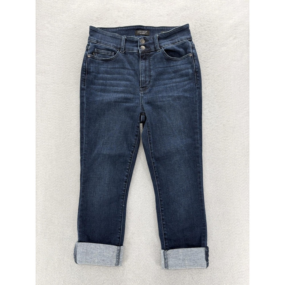 Judy Blue High Waist Double Waist Band Capri Jeans Womens 9/29 Blue Dark Wash